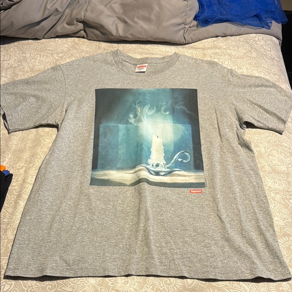Supreme Gray T-Shirt with Candle Graphic